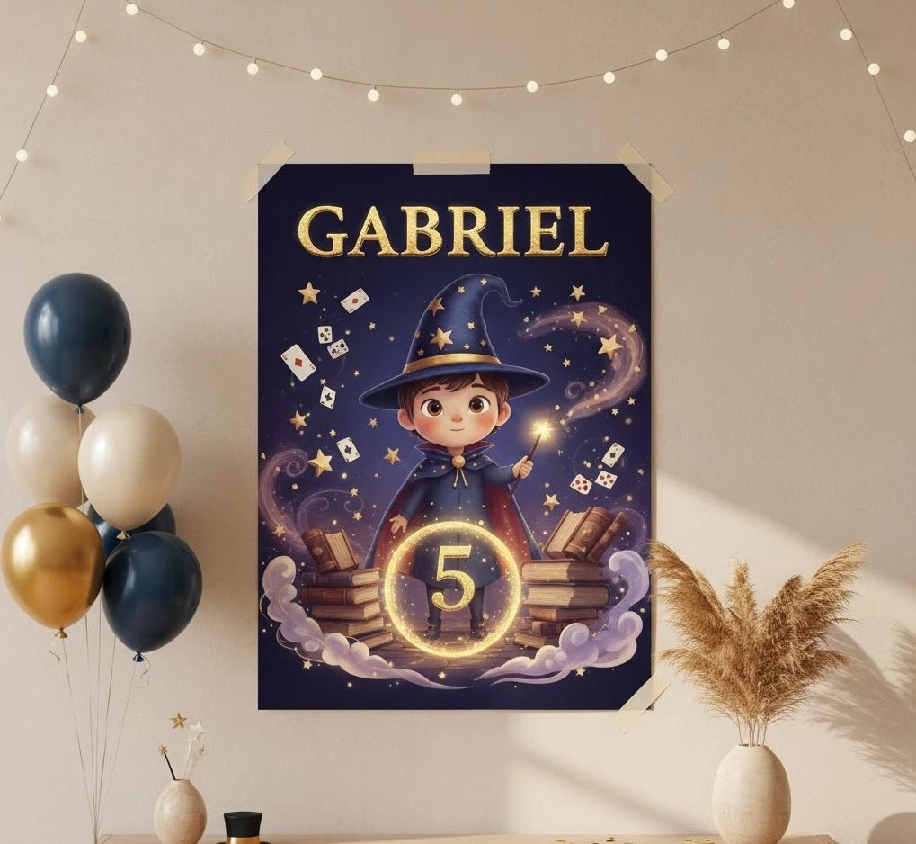 Petit sorcier & nuit étoilée - affiche pour enfants